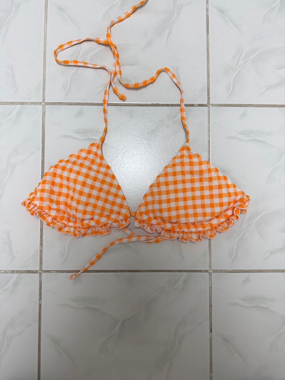 wild fable Orange Gingham Ruffle Triangle Bikini Top